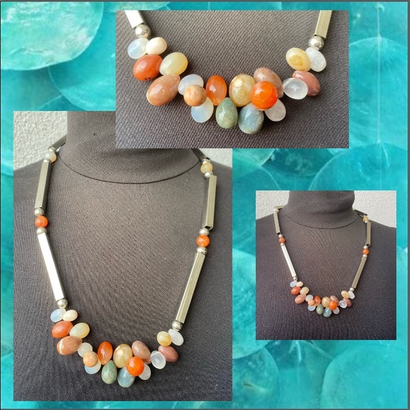Color Me Colors of Agate, Silver-Agate Necklace - Picture 2 of 6